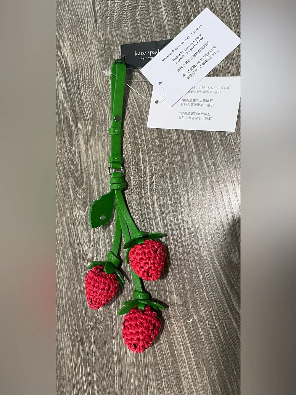 Kate Spade Charmed Strawberry Crochet Bag Charm Keychain Key Fob